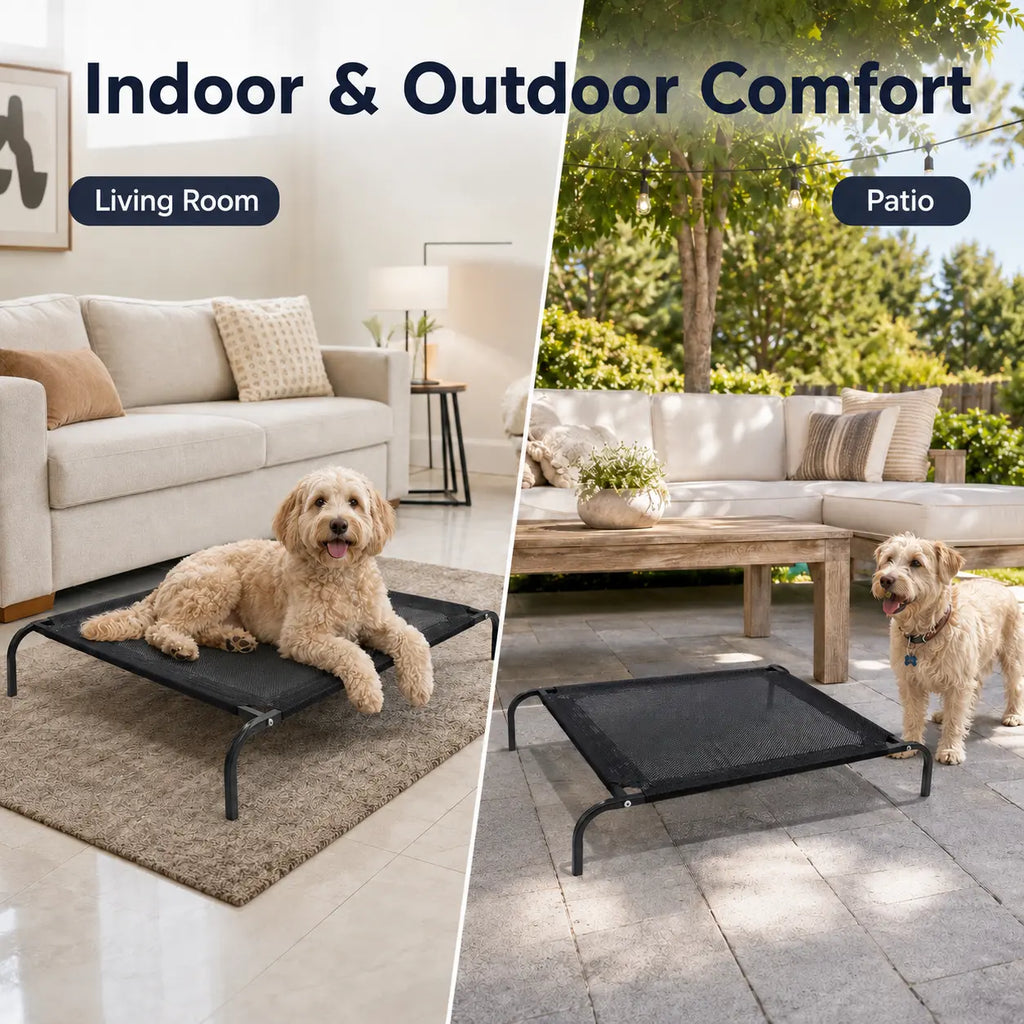 Elevated Cooling Dog Bed for Small/Medium Dogs - 36.2" L X 23.6" W X 5.9" H Single Unit, Breathable Mesh Raised Cot with Metal Frame, Airflow Boost, Indoor & Outdoor Patio Use, Balcony, Porch
