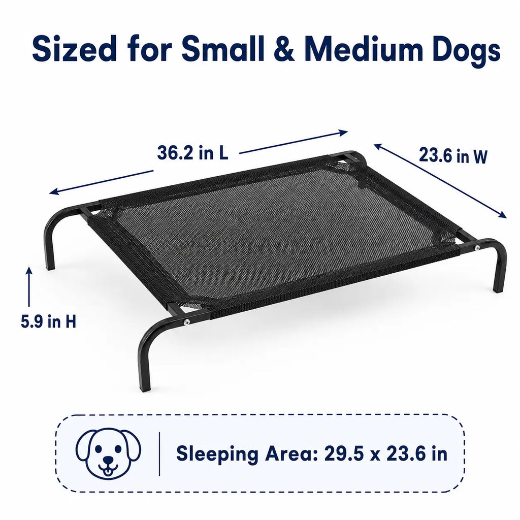 Elevated Cooling Dog Bed for Small/Medium Dogs - 36.2" L X 23.6" W X 5.9" H Single Unit, Breathable Mesh Raised Cot with Metal Frame, Airflow Boost, Indoor & Outdoor Patio Use, Balcony, Porch
