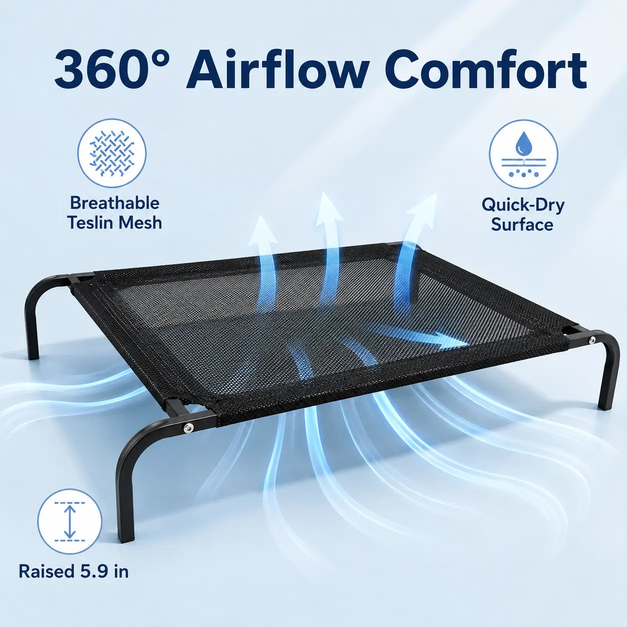 Elevated Cooling Dog Bed for Small/Medium Dogs - 36.2" L X 23.6" W X 5.9" H Single Unit, Breathable Mesh Raised Cot with Metal Frame, Airflow Boost, Indoor & Outdoor Patio Use, Balcony, Porch