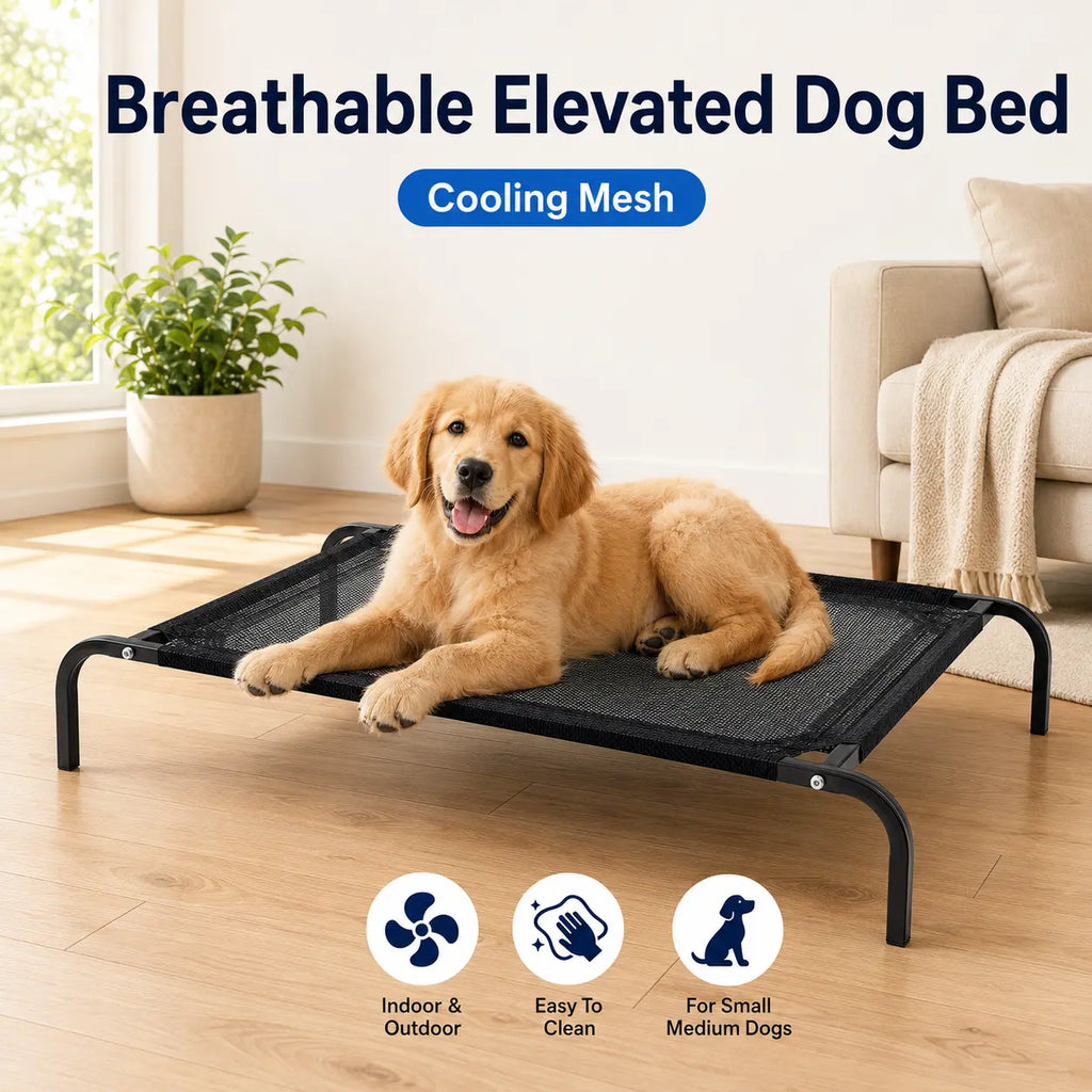 Elevated Cooling Dog Bed for Small/Medium Dogs - 36.2" L X 23.6" W X 5.9" H Single Unit, Breathable Mesh Raised Cot with Metal Frame, Airflow Boost, Indoor & Outdoor Patio Use, Balcony, Porch