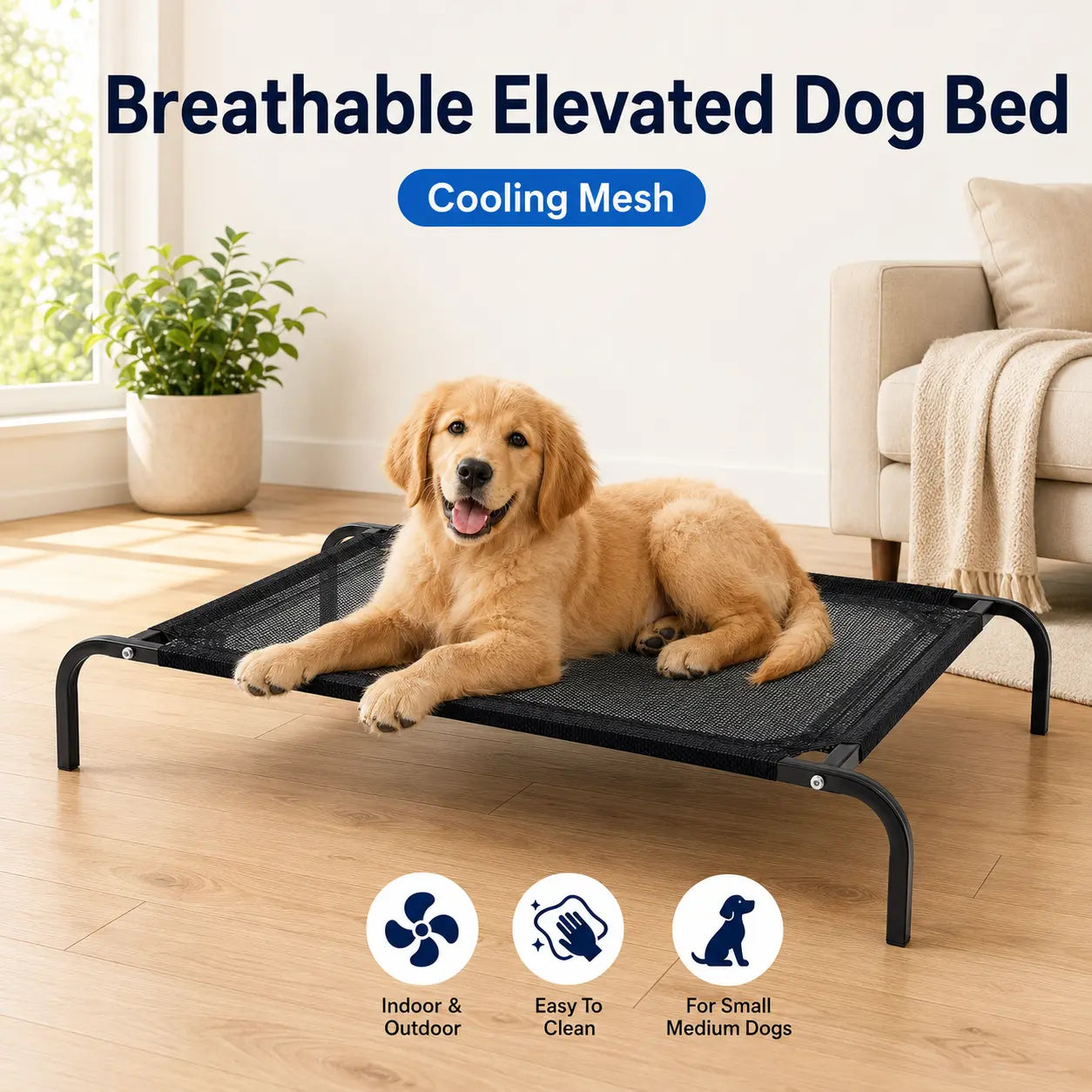 Elevated Cooling Dog Bed for Small/Medium Dogs - 36.2" L X 23.6" W X 5.9" H Single Unit, Breathable Mesh Raised Cot with Metal Frame, Airflow Boost, Indoor & Outdoor Patio Use, Balcony, Porch